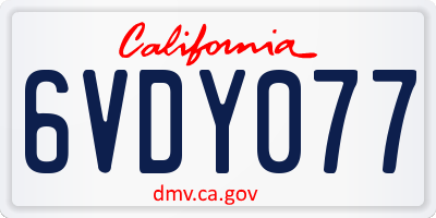 CA license plate 6VDY077