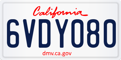 CA license plate 6VDY080