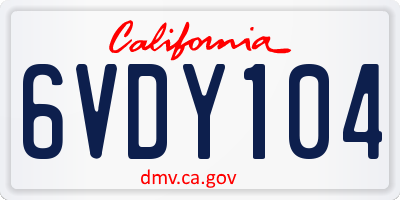 CA license plate 6VDY104