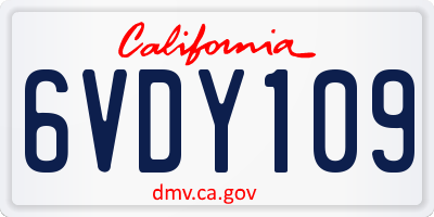 CA license plate 6VDY109