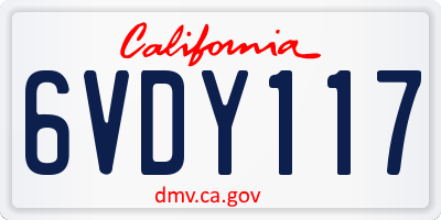 CA license plate 6VDY117