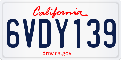 CA license plate 6VDY139