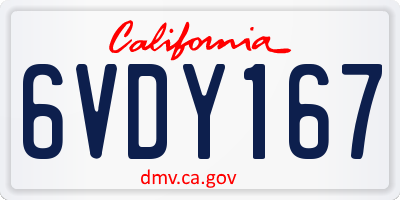 CA license plate 6VDY167