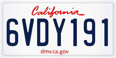 CA license plate 6VDY191