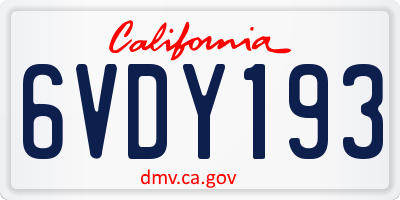 CA license plate 6VDY193