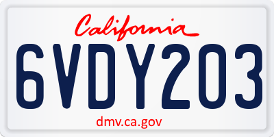 CA license plate 6VDY203