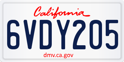 CA license plate 6VDY205