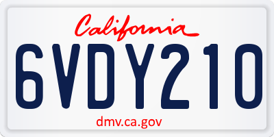 CA license plate 6VDY210