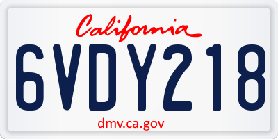 CA license plate 6VDY218