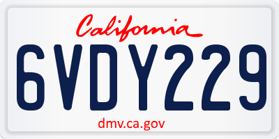 CA license plate 6VDY229