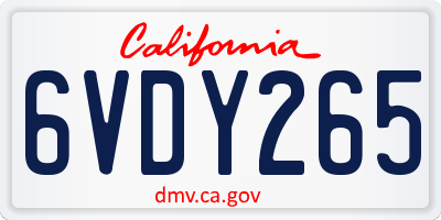 CA license plate 6VDY265