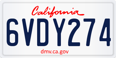 CA license plate 6VDY274