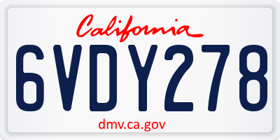 CA license plate 6VDY278