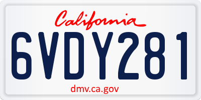 CA license plate 6VDY281