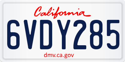 CA license plate 6VDY285
