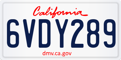CA license plate 6VDY289