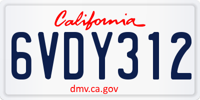 CA license plate 6VDY312