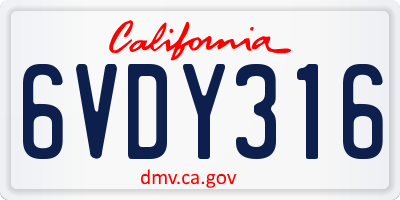 CA license plate 6VDY316