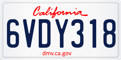 CA license plate 6VDY318