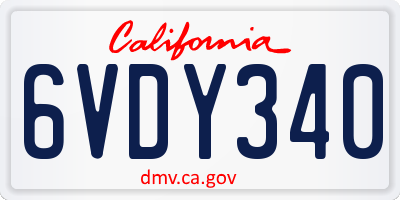 CA license plate 6VDY340