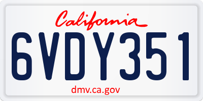 CA license plate 6VDY351
