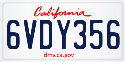 CA license plate 6VDY356