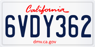 CA license plate 6VDY362
