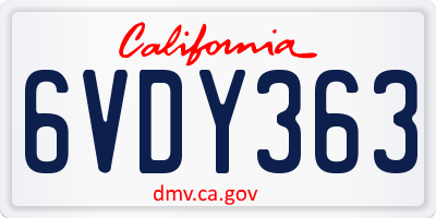 CA license plate 6VDY363