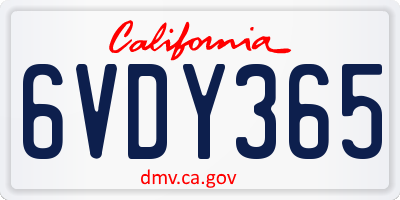 CA license plate 6VDY365
