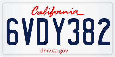 CA license plate 6VDY382