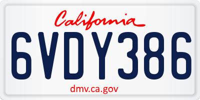 CA license plate 6VDY386