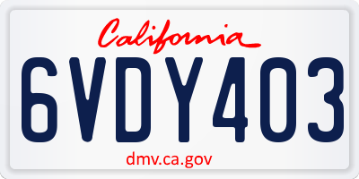 CA license plate 6VDY403