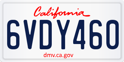CA license plate 6VDY460