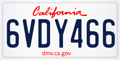 CA license plate 6VDY466