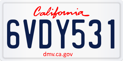 CA license plate 6VDY531