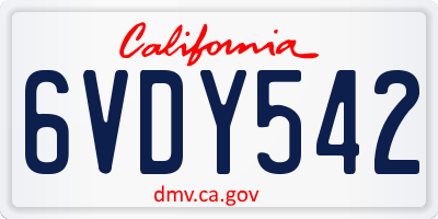 CA license plate 6VDY542