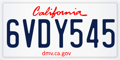 CA license plate 6VDY545