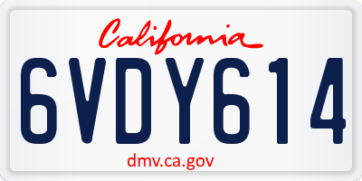 CA license plate 6VDY614