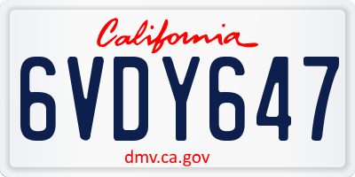 CA license plate 6VDY647