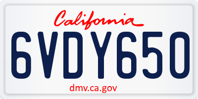 CA license plate 6VDY650