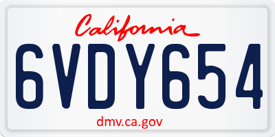 CA license plate 6VDY654