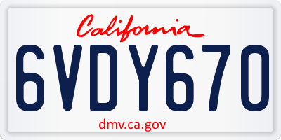 CA license plate 6VDY670