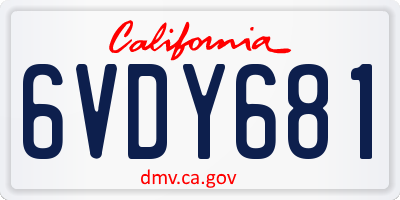 CA license plate 6VDY681