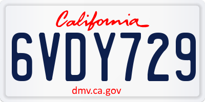 CA license plate 6VDY729