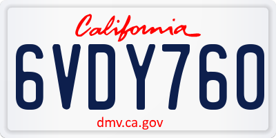 CA license plate 6VDY760