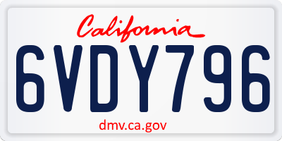 CA license plate 6VDY796