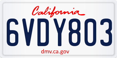 CA license plate 6VDY803