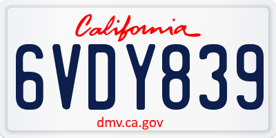 CA license plate 6VDY839