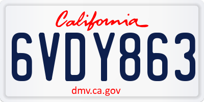 CA license plate 6VDY863