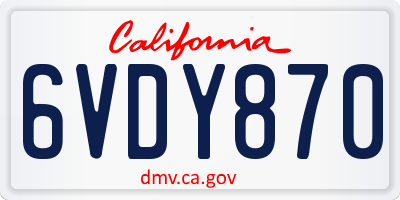 CA license plate 6VDY870